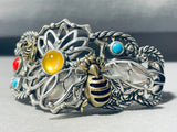 One Of Most Detailed Vintage Southwest Turquoise Sterling Silver Bee Bracelet-Nativo Arts