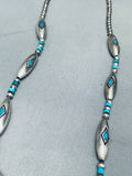 Heavy Torpedo Bead Vintage Native American Navajo Turquoise Sterling Silver Necklace-Nativo Arts
