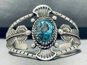 Oliver Family Native American Navajo Blue Diamond Turquoise Sterling Silver Bracelet-Nativo Arts