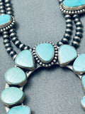 Stunning Vintage Native American Navajo Turquoise Sterling Silver Squash Blossom Necklace-Nativo Arts