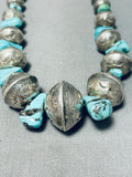 Distinctive Vintage Native American Navajo Kingman Turquoise Sterling Silver Necklace-Nativo Arts