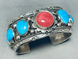 Majestic Vintage Native American Navajo Rhodolyte 5 Blue Gem Turquoise Sterling Silver Cuff-Nativo Arts