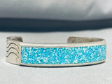 Brilliant Vintage Native American Navajo Turquoise Chip Inlay Sterling Silver Bracelet-Nativo Arts