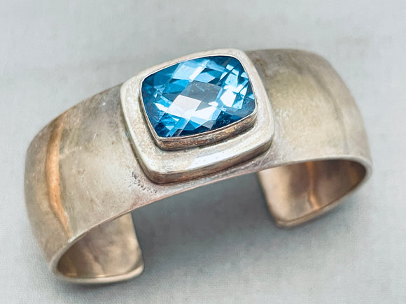 Paul Livingston Vintage Native American Navajo Topaz Sterling Silver Bracelet