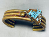 Heavy Heavy!! Vintage Native American Navajo Sterling Silver Gold Wash Turquoise Bracelet-Nativo Arts