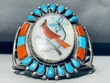 Leo Harvey!! Vintage Native American Navajo Cardinal Turquoise Sterling Silver Bracelet-Nativo Arts