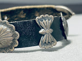 Authentic Vintage Native American Navajo Sterling Silver Concho Leather Bracelet-Nativo Arts