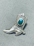 One Of A Kind Native American Navajo Carico Lake Turquoise Sterling Silver Cowboy Boot Tie Tack-Nativo Arts