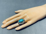 Magnificent Vintage Native American Navajo Candelaria Turquoise Sterling Silver Ring Signed-Nativo Arts