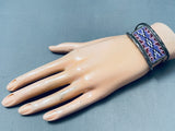 Rich Yazzie Vintage Native American Navajo Purple Bead Inlay Sterling Silver Bracelet