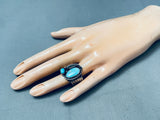 Heavy Thick Vintage Native American Navajo Easter Blue Turquoise Sterling Silver Leaf Ring