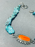 Native American Fabulous Santo Domingo Turquoise Sterling Silver Link Bracelet Signed-Nativo Arts