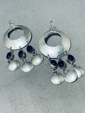 Fantastic Vintage Native American Navajo Black Onyx Hammered Sterling Silver Earrings-Nativo Arts