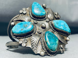 Big Museum Vintage Native American Navajo Turquoise Sterling Silver Leaf Bracelet Cuff-Nativo Arts