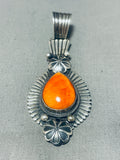 Brilliant Vintage Signed Native American Navajo Orange Spiny Sterling Silver Pendant-Nativo Arts