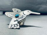 Expressive Native American Navajo Blue Gem Turquoise Sterling Silver Hummingbird Ring-Nativo Arts