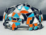 One Of Best Ever Early Vintage Zuni Inlay Sterling Silver Turquoise Bracelet-Nativo Arts