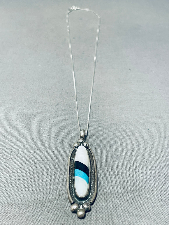 Impressive Vintage Native American Navajo Mother Of Pearl & Turquoise Sterling Silver Necklace-Nativo Arts