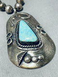 Striking Vintage Native American Navajo Blue Gem Turquoise Sterling Silver Necklace-Nativo Arts
