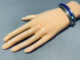 5.5 Inch Wrist Vintage Native American Navajo Lapis Sterling Silver Inlay Bracelet-Nativo Arts