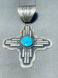 Native American Delbert Secatero Old Kingman Turquoise Sterling Silver Zia Necklace-Nativo Arts