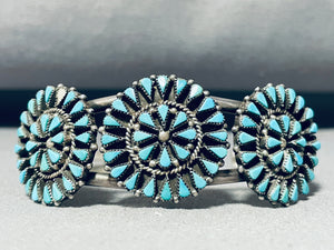 Native American Triple Turquoise Sun Vintage Zuni Sterling Silver Bracelet Cuff-Nativo Arts