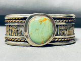 Heavy 89 Gram Native American Navajo Green Turquoise Sterling Silver Gold Bracelet-Nativo Arts