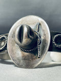 Cowboy Hat! Hand Tooled Vintage Native American Navajo Sterling Silver Bracelet-Nativo Arts