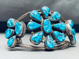 One Of Biggest Teardrop Stone Turquoise Vintage Native American Navajo Sterling Silver Bracelet-Nativo Arts