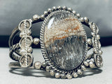 Foggy Petrified Wood Vintage Native American Navajo Sterling Silver Bracelet Old-Nativo Arts