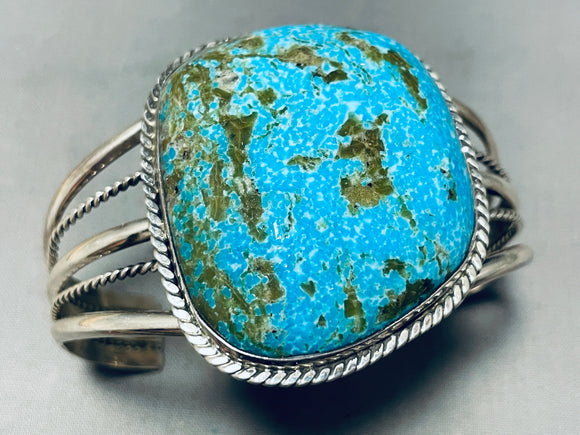 Mega Chunk Of Turquoise Vintage Native American Navajo Sterling Silver Bracelet-Nativo Arts