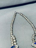 Gorgy!! Vintage Native American Navajo Lapis Sterling Silver Squash Blossom Necklace-Nativo Arts