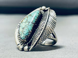 Very Rare Carico Lake Turquoise Vintage Native American Navajo Leaf Sterling Silver Ring-Nativo Arts