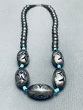 One Of The Best Vintage Native American Navajo Turquoise Sterling Silver Inlay Bead Necklace-Nativo Arts