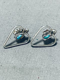 Valentines Vintage Native American Zuni Blue Gem Turquoise Sterling Silver Heart Earrings-Nativo Arts
