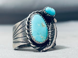 Heavy Thick Vintage Native American Navajo Easter Blue Turquoise Sterling Silver Leaf Ring