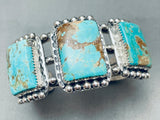 Helen Harrison Vintage Native American Navajo Squared Turquoise Sterling Silver Bracelet