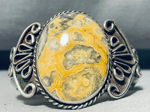 Native American Heavy Yellow Jasper Vintage Sterling Silver Bracelet-Nativo Arts