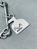 Handmade Link Chain Vintage Southwest Petroglyph Sterling Silver Charm Bracelet
