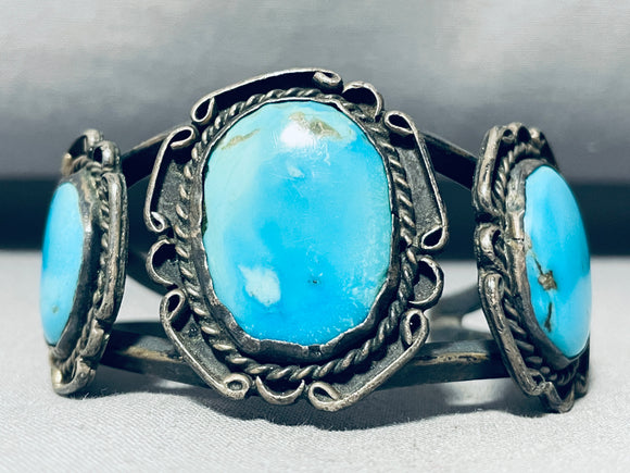 Easter Blue Mine!! Vintage Native American Navajo Turquoise Sterling Silver Bracelet-Nativo Arts