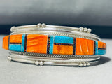 Vibrant Native American Navajo Signed Inlay Turquoise Spiny Opal Sterling Silver Bracelet-Nativo Arts