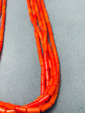 Rare Native American Navajo Coral Tubed Heishi Sterling Silver Necklace-Nativo Arts