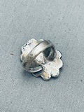 Important Vintage Native American Navajo Pilot Mountain Turquoise Sterling Silver Flower Ring-Nativo Arts