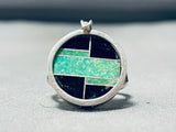 Native American Center Flipping Medallion Vintage Inlay Turquoise Sterling Silver Ring-Nativo Arts