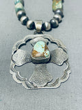 Signed Native American Navajo Royston Turquoise Sterling Silver Cross Necklace-Nativo Arts