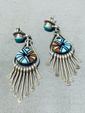 One Of The Finest Vintage Zuni Turquoise Inlay Sterling Silver Earrings-Nativo Arts