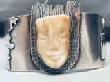 Detailed Vintage Southwest Face Sterling Silver Bracelet Cuff-Nativo Arts