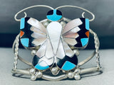 Dazzling Native American Zuni Inlay Sleeping Beauty Turquoise Sterling Silver Butterfly Cuff-Nativo Arts