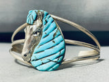 Mind Boggling Turquoise Horse Vintage Sterling Silver Inlay Bracelet Cuff-Nativo Arts