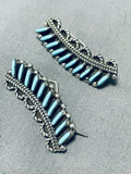 Native American Turquoise Wings Vintage Zuni Sterling Silver Earrings-Nativo Arts